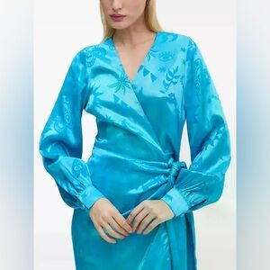 Never Fully Dressed Turquoise Wrap Midi Dress